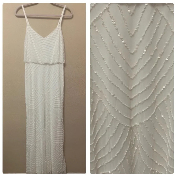 Adrianna Papell Women's Long Beaded Blouson Gown in White NWT Size 10 - Picture 1 of 14